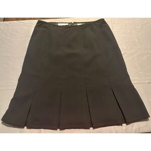 Kasper Separates Black Pleated Hem Midi Skirt Size 14 Career Office Wear Lined